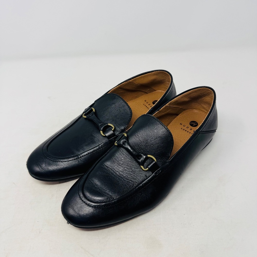 HUDSON LONDON Black Leather‎ Bit Loafers Women Size 37 Flat Classic Timeless